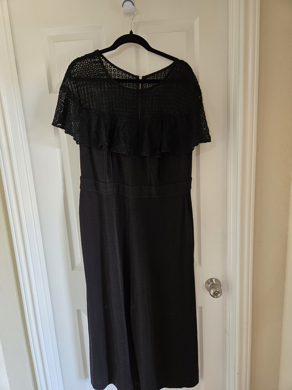 Black Lace-Trim Jumpsuit with Capelet - Women
